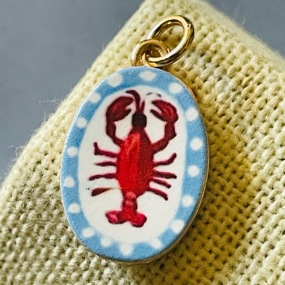 Lobster oval Charm Pendant in Red white blue and gold